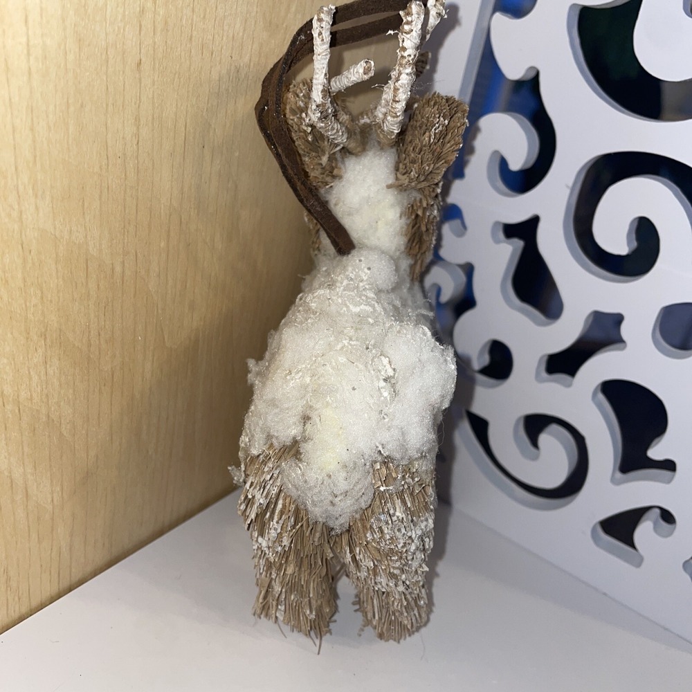 Vintage Natural Brown Brush & White 6.5" Reindeer Deer Figurine Ornament - Picture 5 of 7